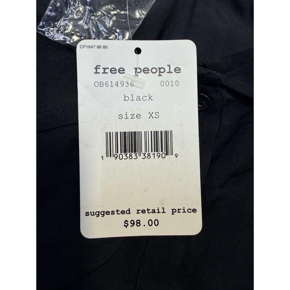 Free People Shirt Womens XS Black Off Shoulder Button Front Boho Blouse - Picture 7 of 10